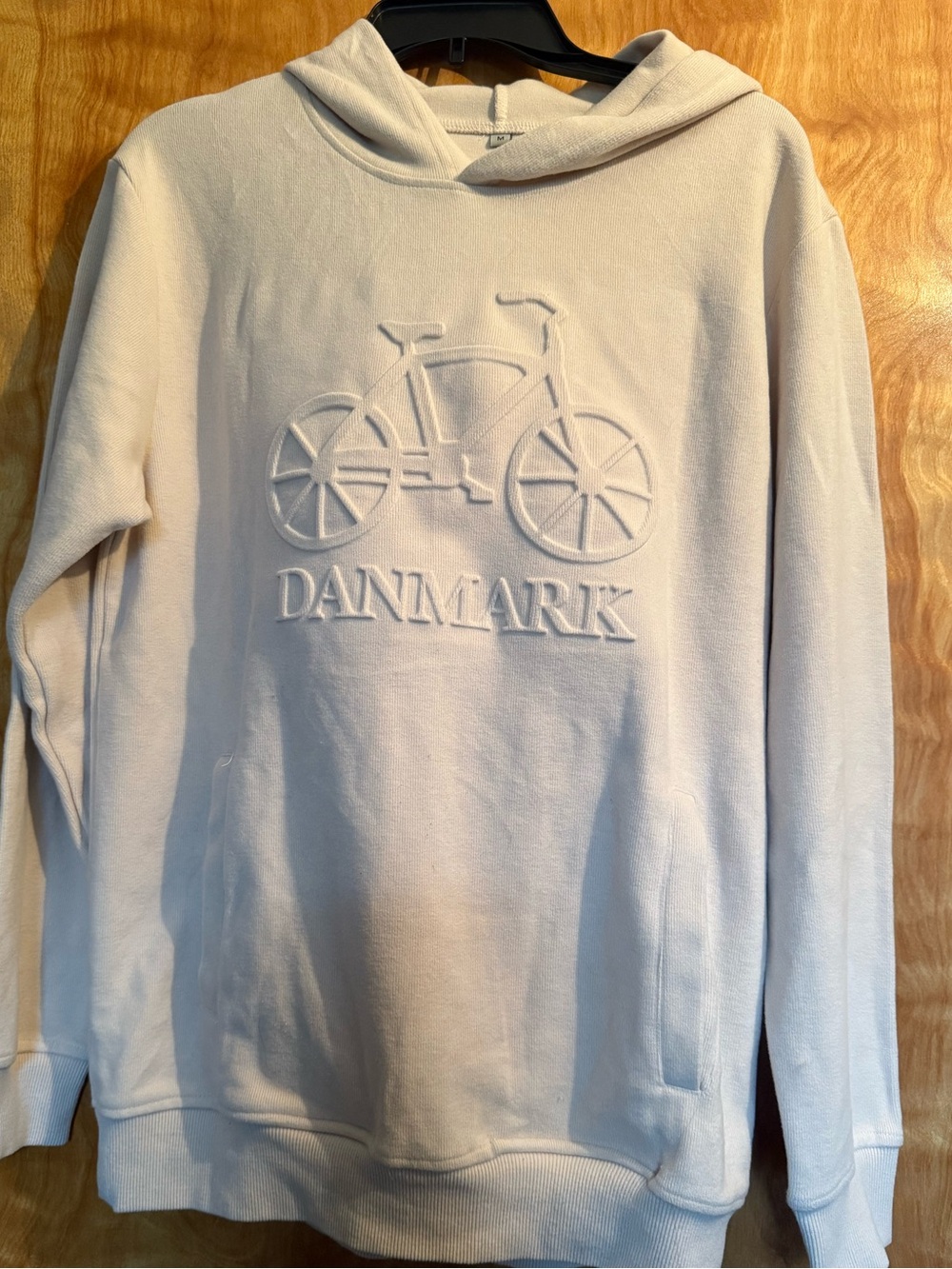 Denmark Embossed Bicycle Hooded Sweatshirt - True Cream color-Mens Medium